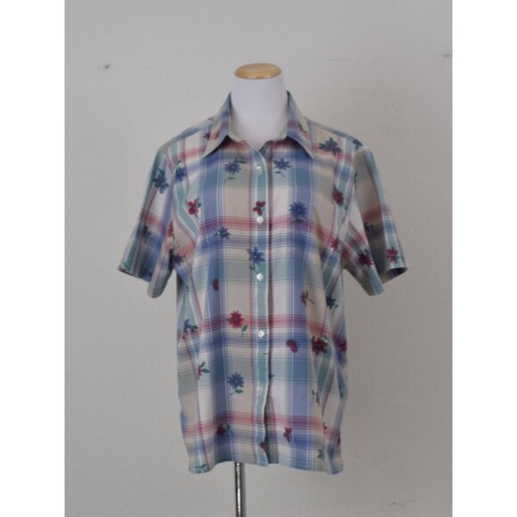 Vintage 80s Floral/Plaid Blouse - Picture 8 of 10